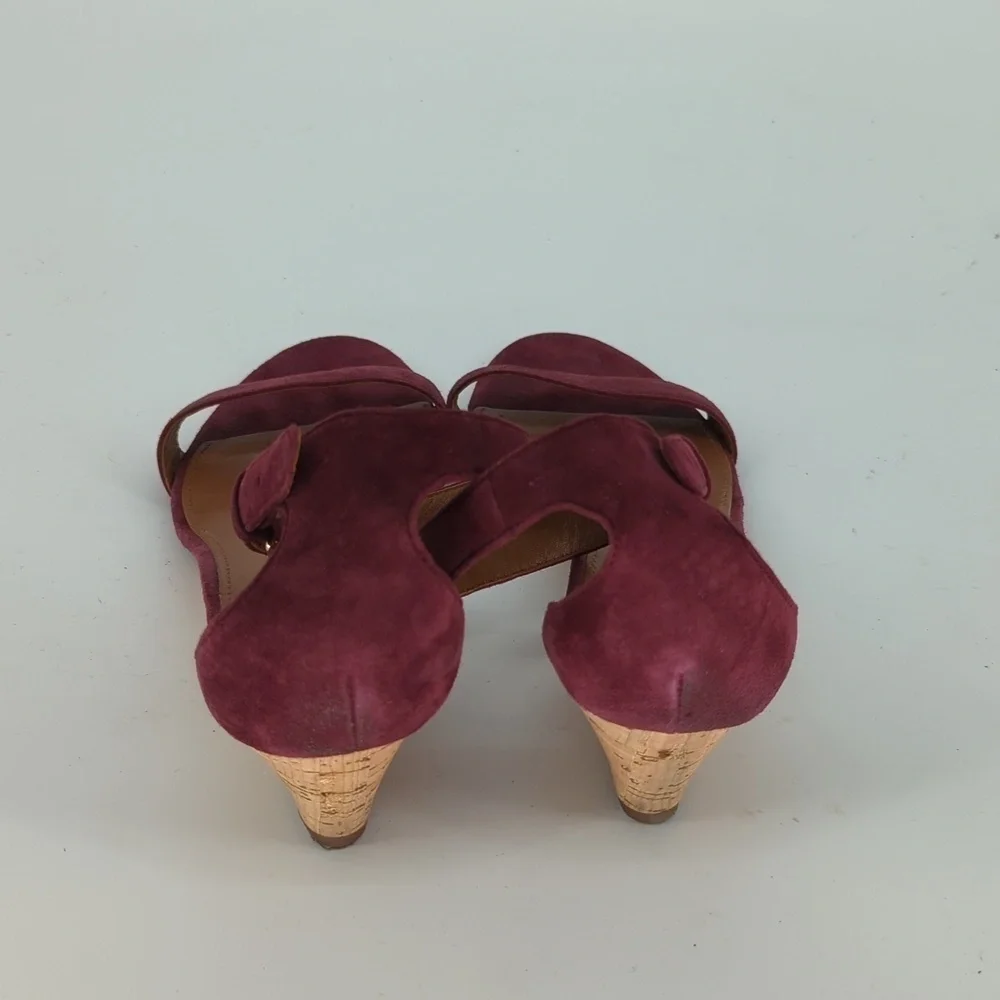 Tory Burch Savannah Suede Cork Wedge Purple 8.5 open toe summer preppy casual
